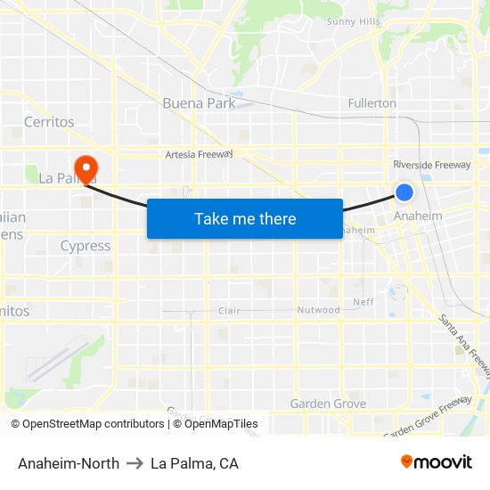 Anaheim-North to La Palma, CA map