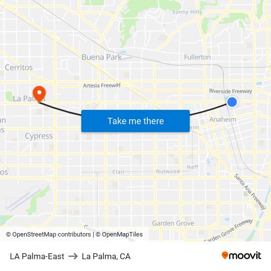 LA Palma-East to La Palma, CA map