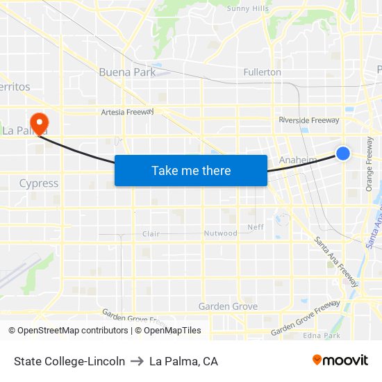 State College-Lincoln to La Palma, CA map