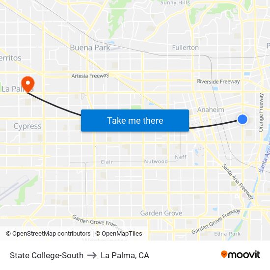 State College-South to La Palma, CA map