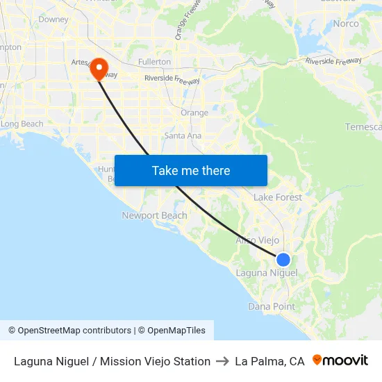 Laguna Niguel / Mission Viejo Station to La Palma, CA map