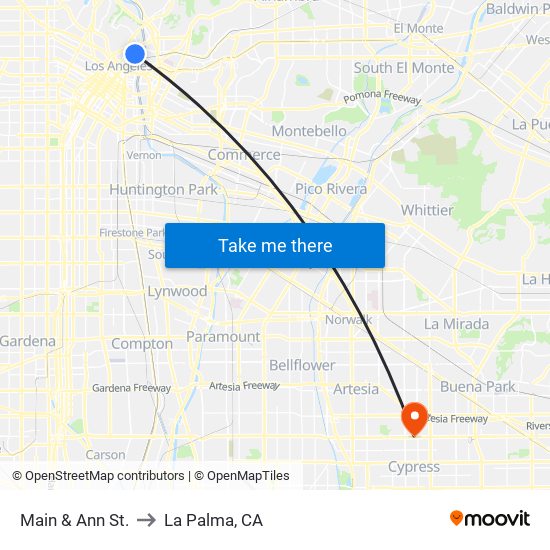 Main & Ann St. to La Palma, CA map