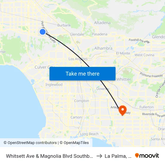 Whitsett Ave & Magnolia Blvd Southbound to La Palma, CA map