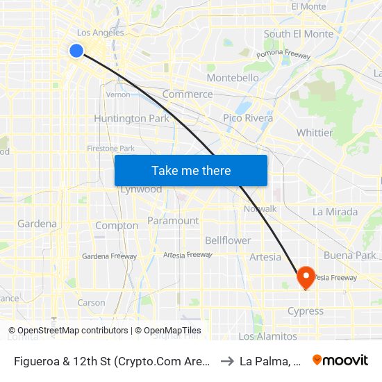 Figueroa & 12th St (Crypto.Com Arena) to La Palma, CA map