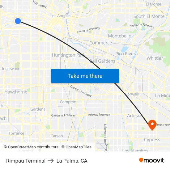 Rimpau Terminal to La Palma, CA map