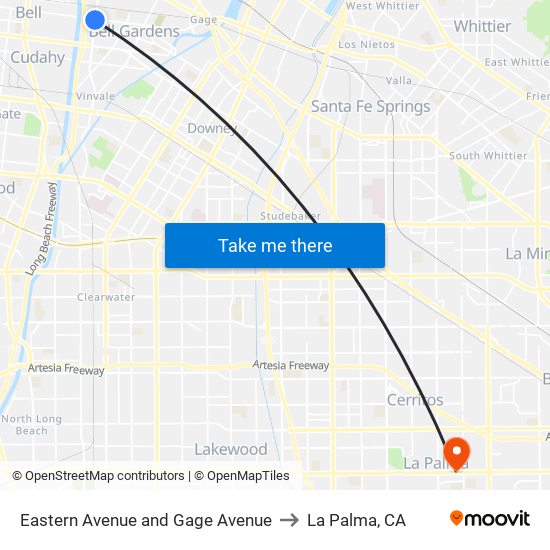 Eastern Avenue and Gage Avenue to La Palma, CA map