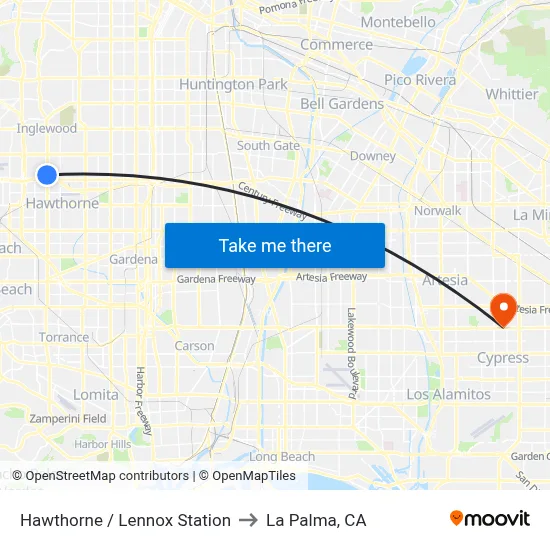 Hawthorne / Lennox Station to La Palma, CA map