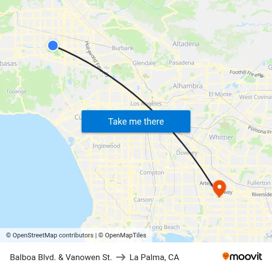 Balboa Blvd. & Vanowen St. to La Palma, CA map