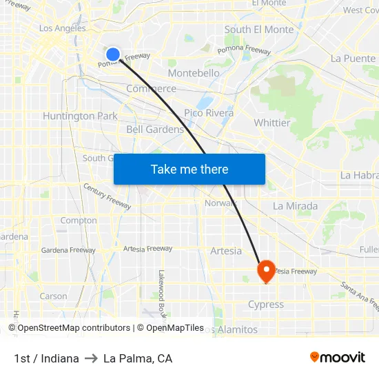 1st / Indiana to La Palma, CA map