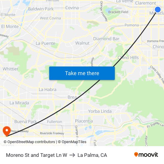 Moreno St and Target Ln W to La Palma, CA map