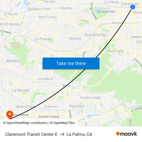 Claremont Transit Center   E to La Palma, CA map