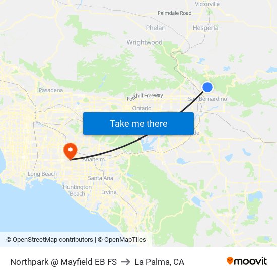 Northpark @ Mayfield EB FS to La Palma, CA map