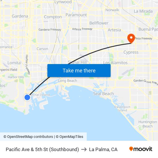 Pacific Ave & 5th St (Southbound) to La Palma, CA map