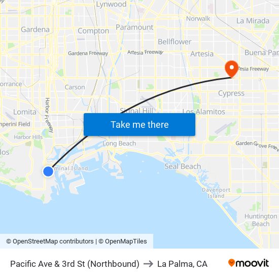 Pacific Ave & 3rd St (Northbound) to La Palma, CA map