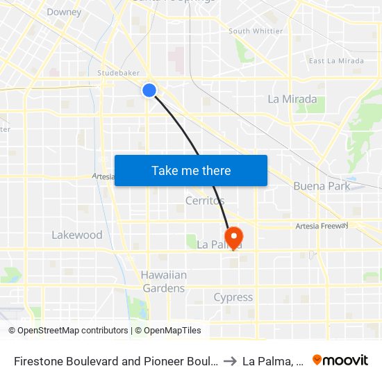 Firestone Boulevard and Pioneer Boulevar to La Palma, CA map