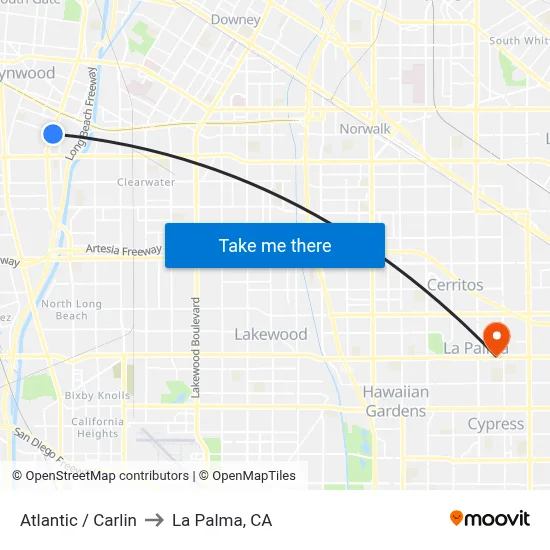 Atlantic / Carlin to La Palma, CA map
