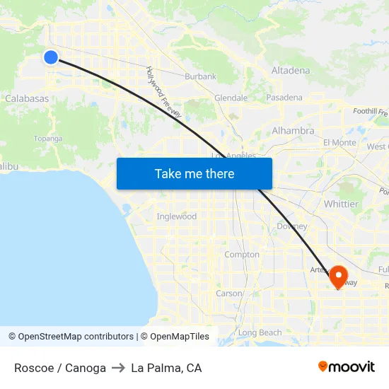 Roscoe / Canoga to La Palma, CA map