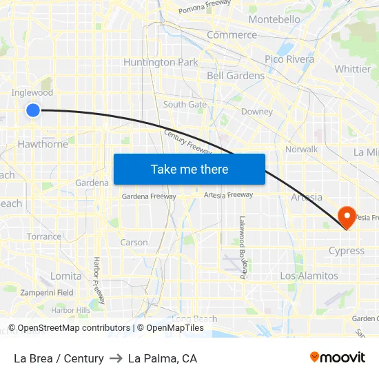 La Brea / Century to La Palma, CA map
