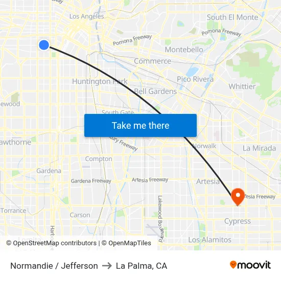Normandie / Jefferson to La Palma, CA map