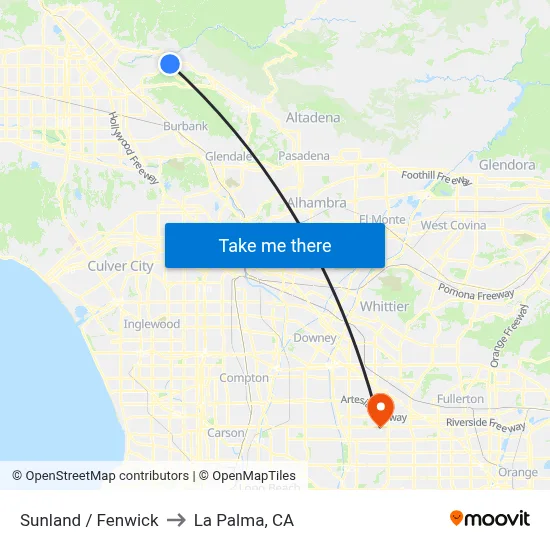 Sunland / Fenwick to La Palma, CA map