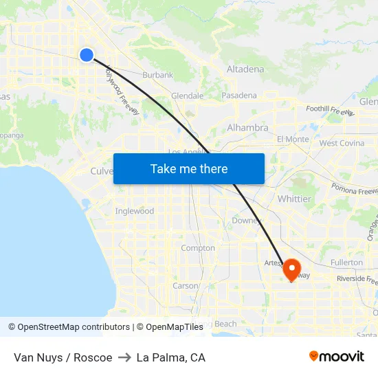 Van Nuys / Roscoe to La Palma, CA map