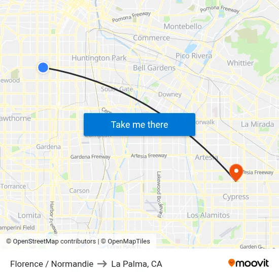 Florence / Normandie to La Palma, CA map