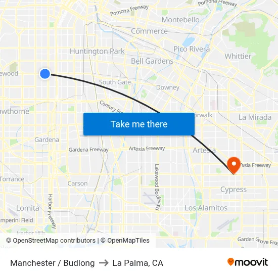 Manchester / Budlong to La Palma, CA map