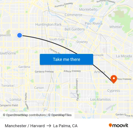 Manchester / Harvard to La Palma, CA map