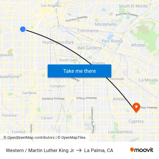 Western / Martin Luther King Jr to La Palma, CA map
