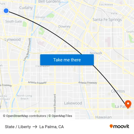 State / Liberty to La Palma, CA map