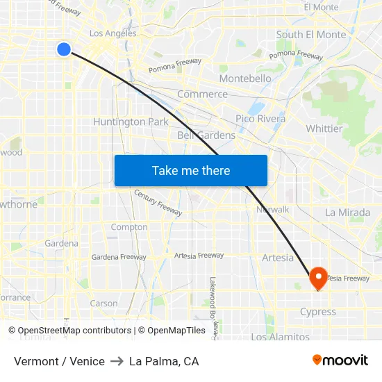 Vermont / Venice to La Palma, CA map