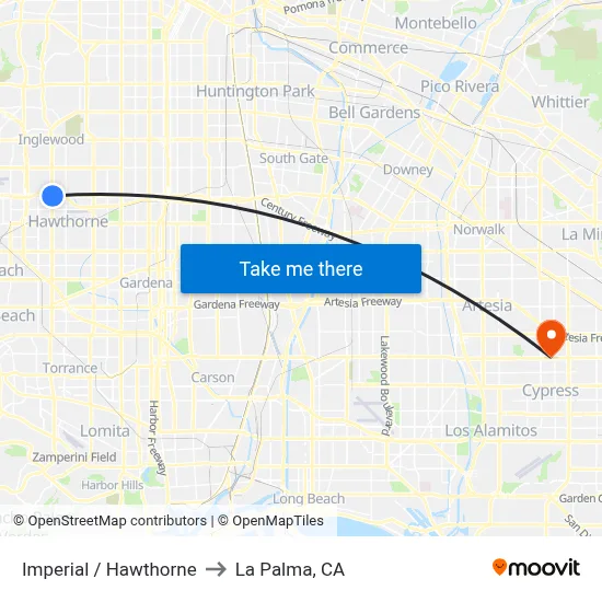 Imperial / Hawthorne to La Palma, CA map