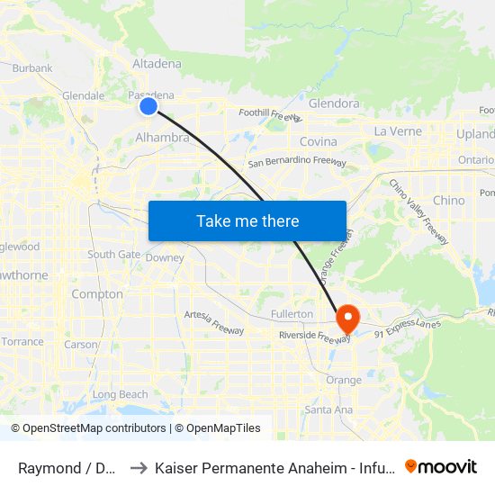 Raymond / Del Mar to Kaiser Permanente Anaheim - Infusion Clinic map