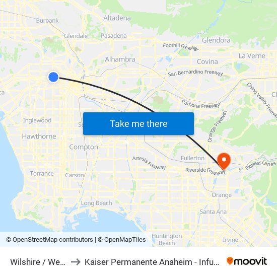 Wilshire / Western to Kaiser Permanente Anaheim - Infusion Clinic map