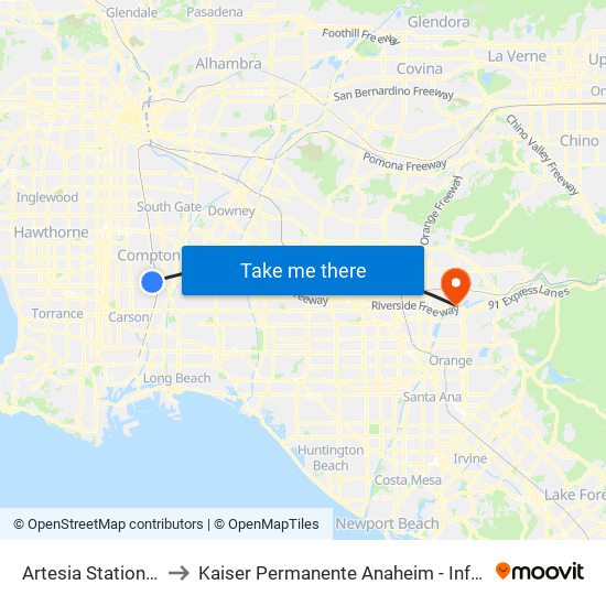 Artesia Station Bay 3 to Kaiser Permanente Anaheim - Infusion Clinic map