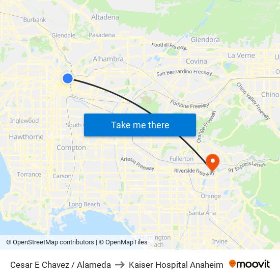 Cesar E Chavez / Alameda to Kaiser Hospital Anaheim map