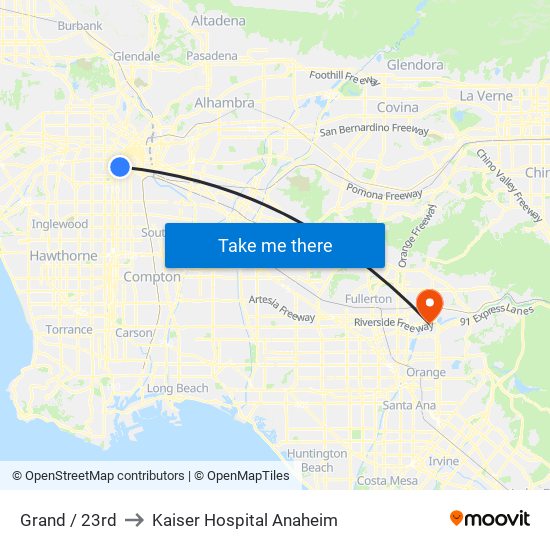 Grand / 23rd to Kaiser Hospital Anaheim map