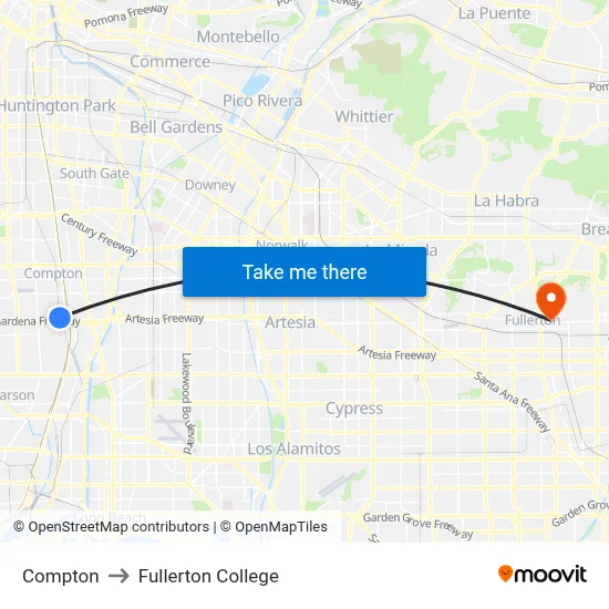 Compton to Fullerton College map
