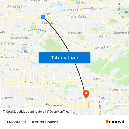 El Monte to Fullerton College map
