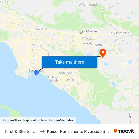 First & Shelter C N to Kaiser Permanente Riverside Bldg 3 map