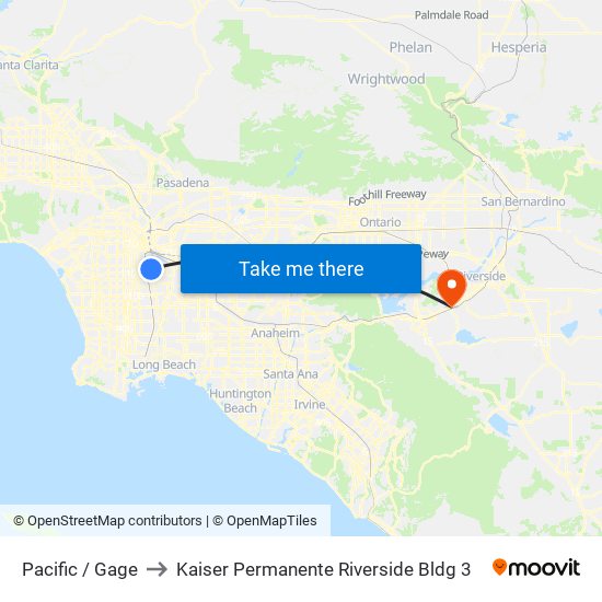 Pacific / Gage to Kaiser Permanente Riverside Bldg 3 map