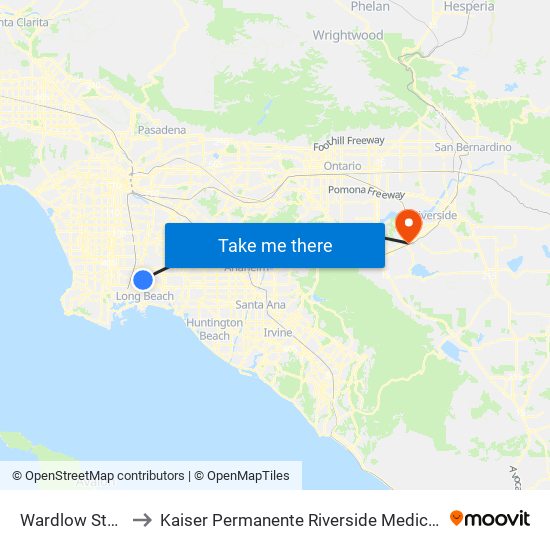 Wardlow Station to Kaiser Permanente Riverside Medical Center map