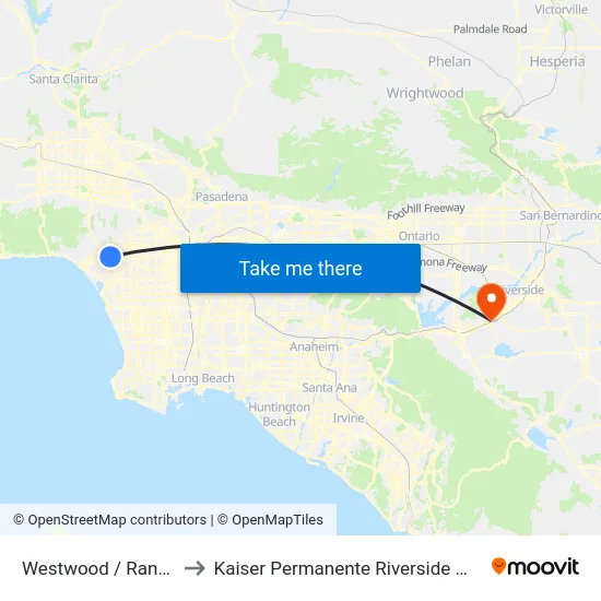 Westwood / Rancho Park to Kaiser Permanente Riverside Medical Center map