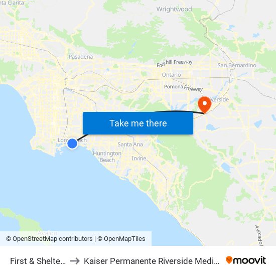 First & Shelter C N to Kaiser Permanente Riverside Medical Center map