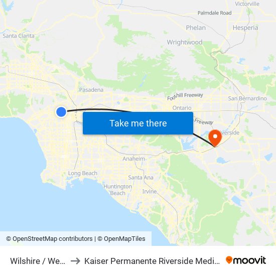 Wilshire / Western to Kaiser Permanente Riverside Medical Center map