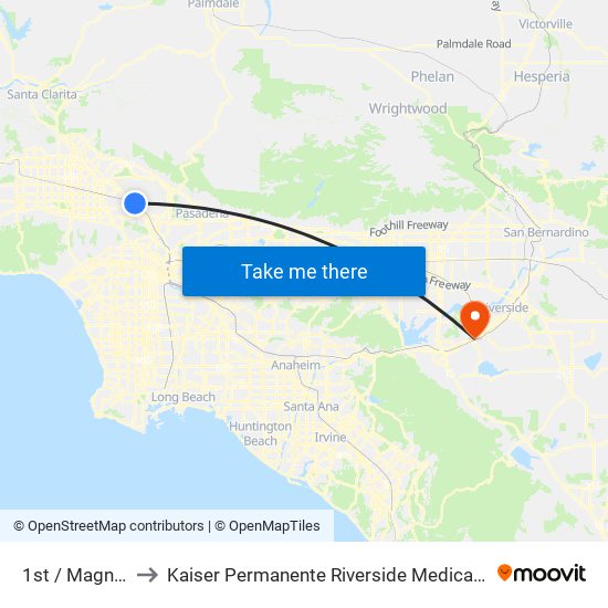 1st / Magnolia to Kaiser Permanente Riverside Medical Center map