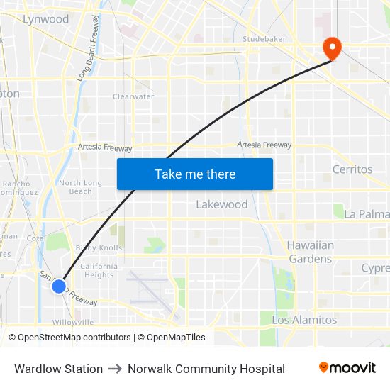 Wardlow Station to Norwalk Community Hospital map