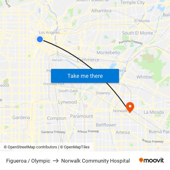 Figueroa / Olympic to Norwalk Community Hospital map