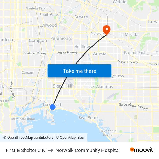 First & Shelter C N to Norwalk Community Hospital map