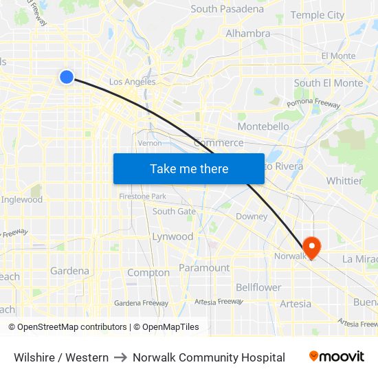 Wilshire / Western to Norwalk Community Hospital map
